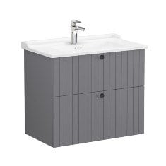 Vitra Root Groove 69445 Lavabo Dolabı, İki Çekmeceli, 80 Cm, Mat Gri, Klasik Lavabolu